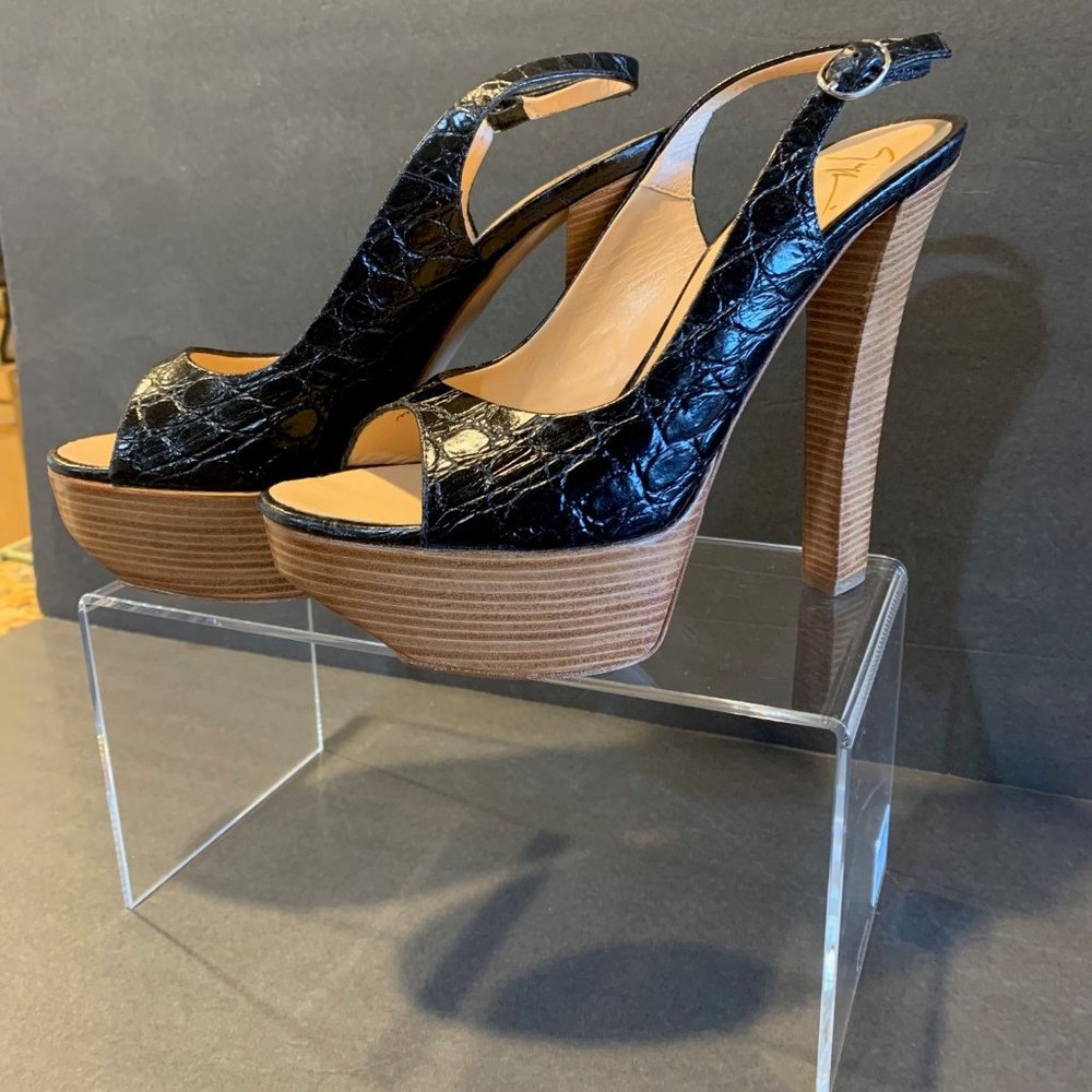 Giuseppe Zanotti Women's Black Peep Toe Slingback Stilleto w Triangle Heel.  38